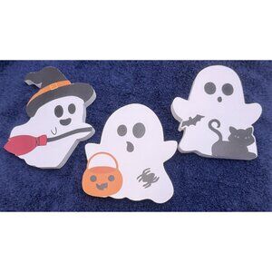 Set Of 3 Halloween Ghost Shaped Decorations With Witch Hat Pumpkin Basket & Cat
